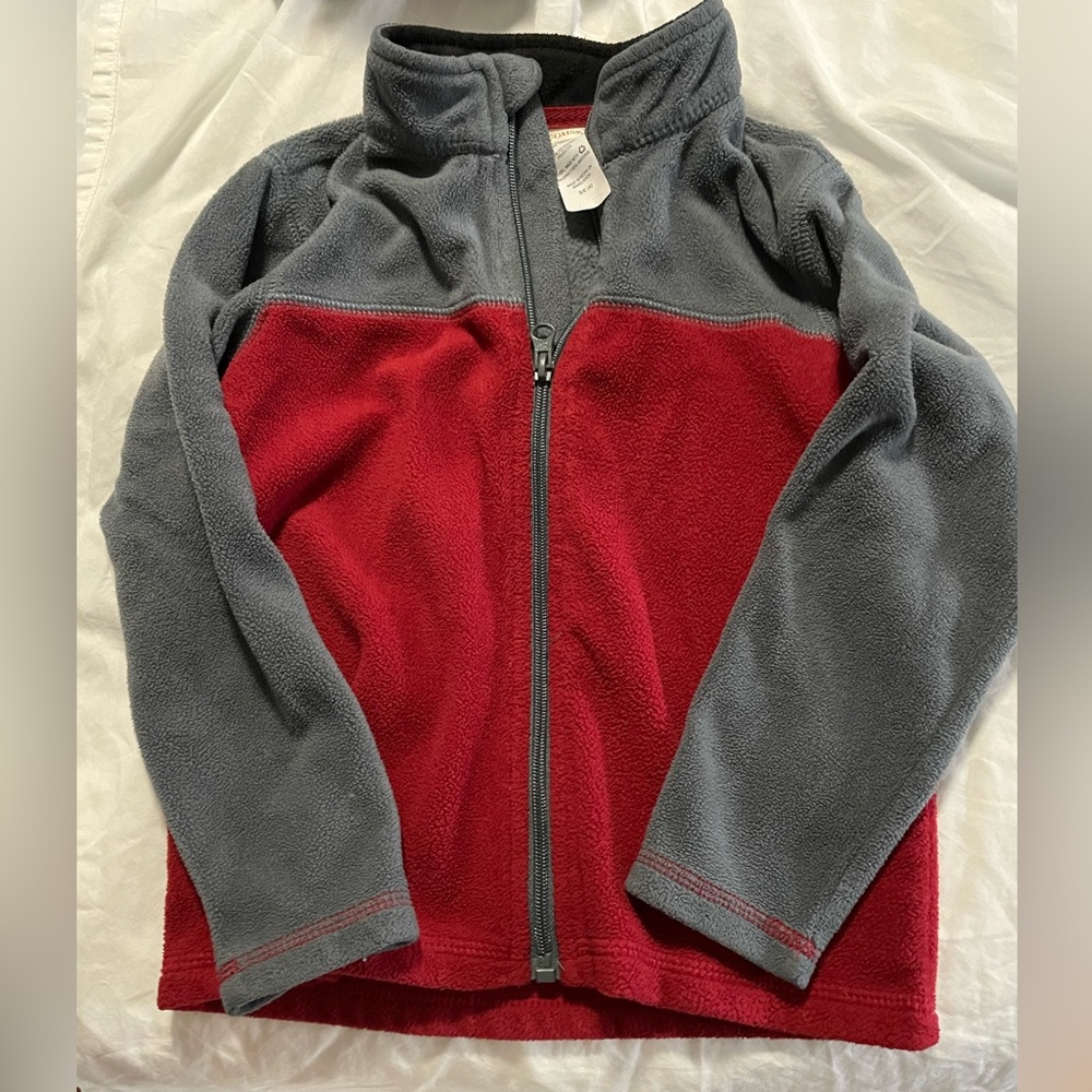 Toughskins Red and Gray Fleece Sweatshirt Classic Sporty Design zip up jacket